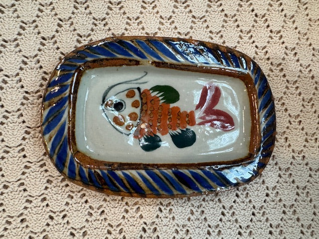 Mexican Pottery Dish – Small Rectangular Ceramic with Colorful Fish Design