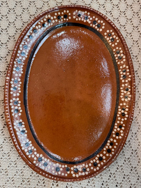 Mexican Terracotta Platter – Traditional Ceramic Plate with Floral Design