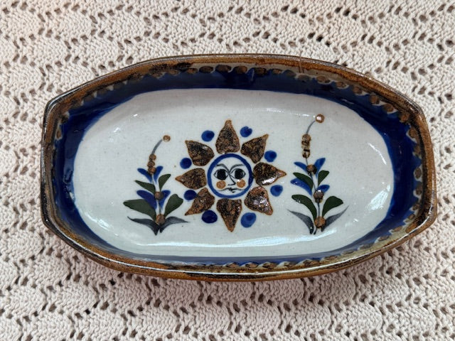 Mexican Pottery Dish – Small Rectangular Ceramic with Vibrant Sun (Sol) Design