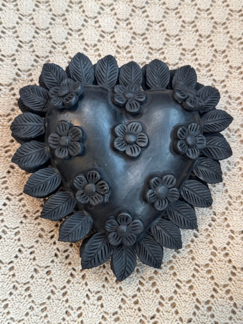 Mexican Black Clay Heart – Oaxacan Pottery Wall Décor, “Mi Negro Corazón”
